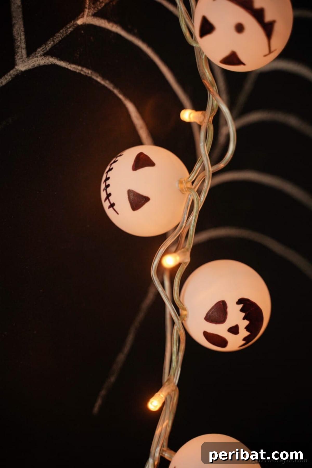 DIY Jack Skellington Halloween Garland with Ping Pong Balls 15 Jack Skellington lights on dark surface