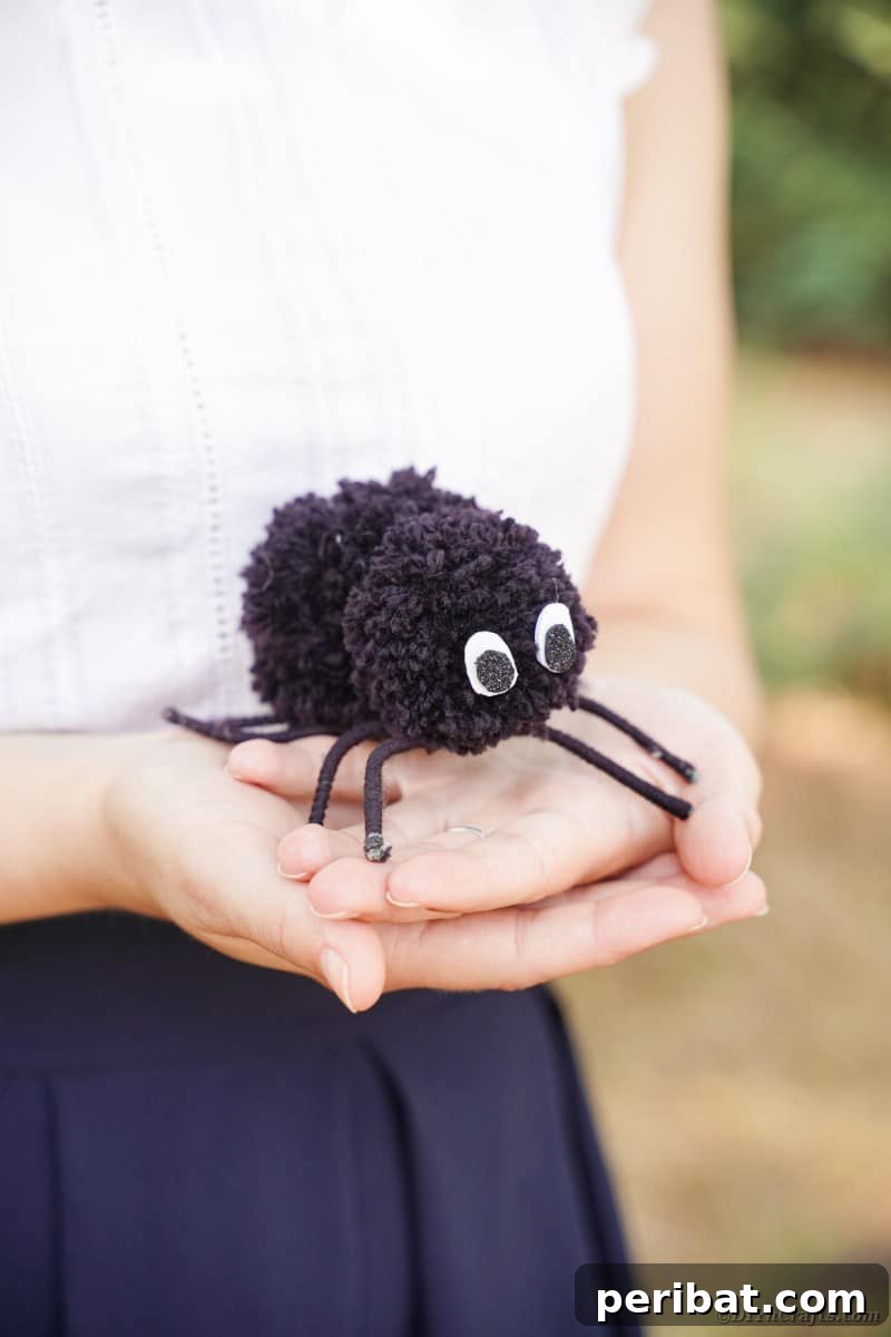 Woman holding a pom pom spider