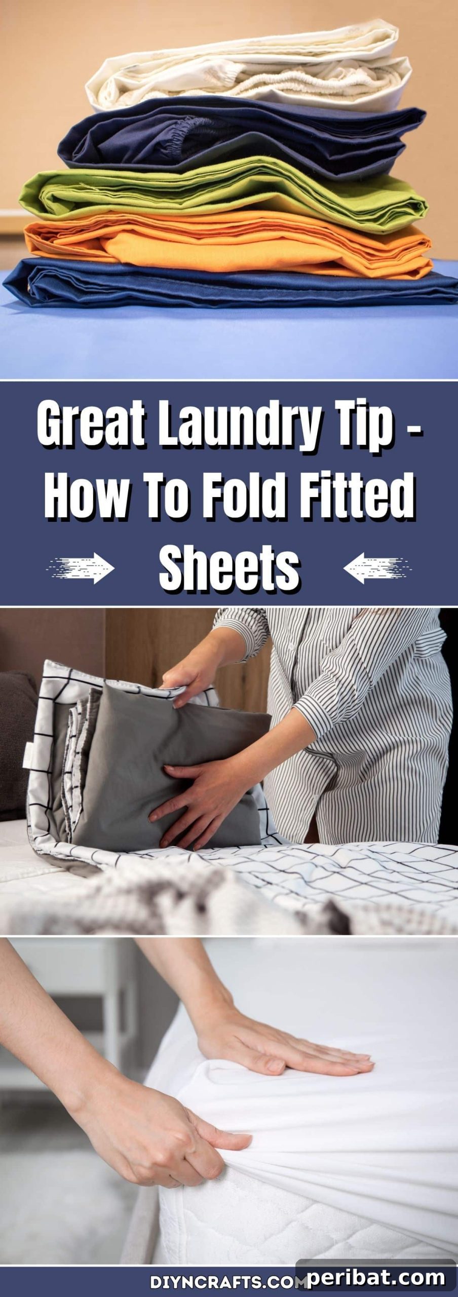 The Trick to Perfectly Folded Fitted Sheets 2 Great Laundry Tip – How To Fold Fitted Sheets pinterest image
