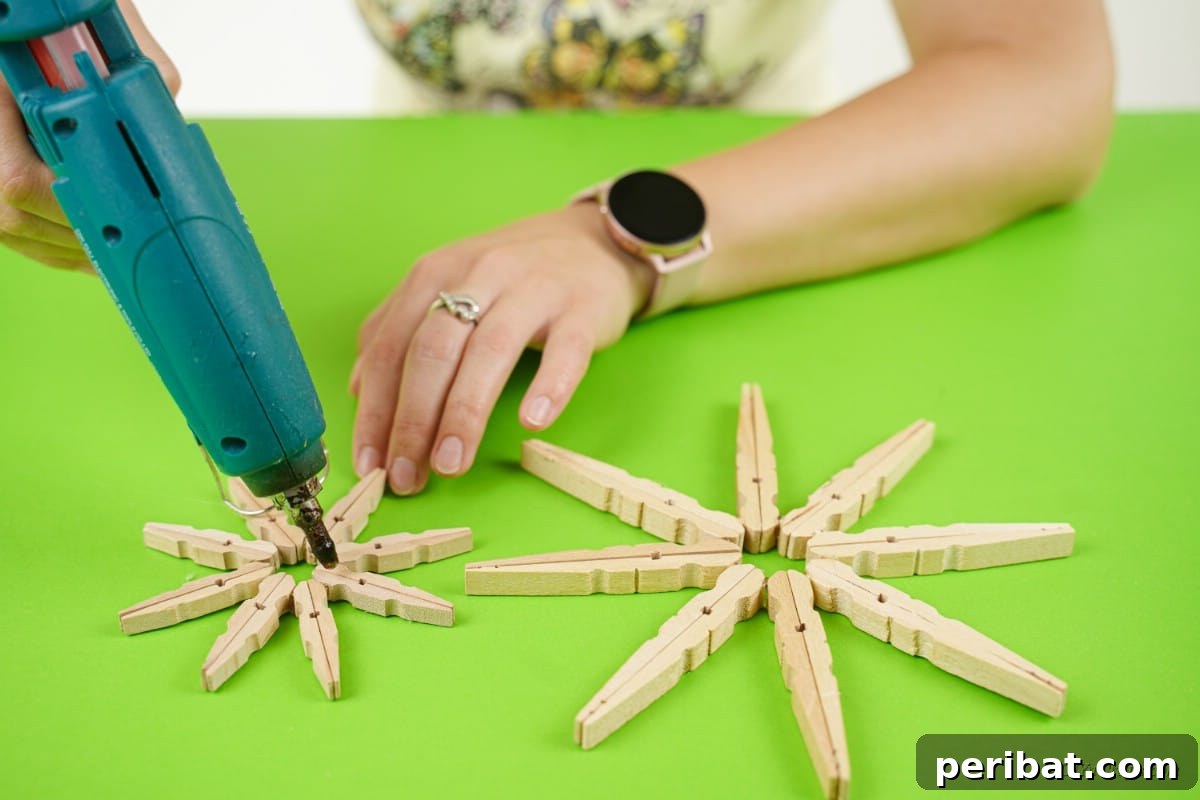 hot glue gun onto clothespin star shapes