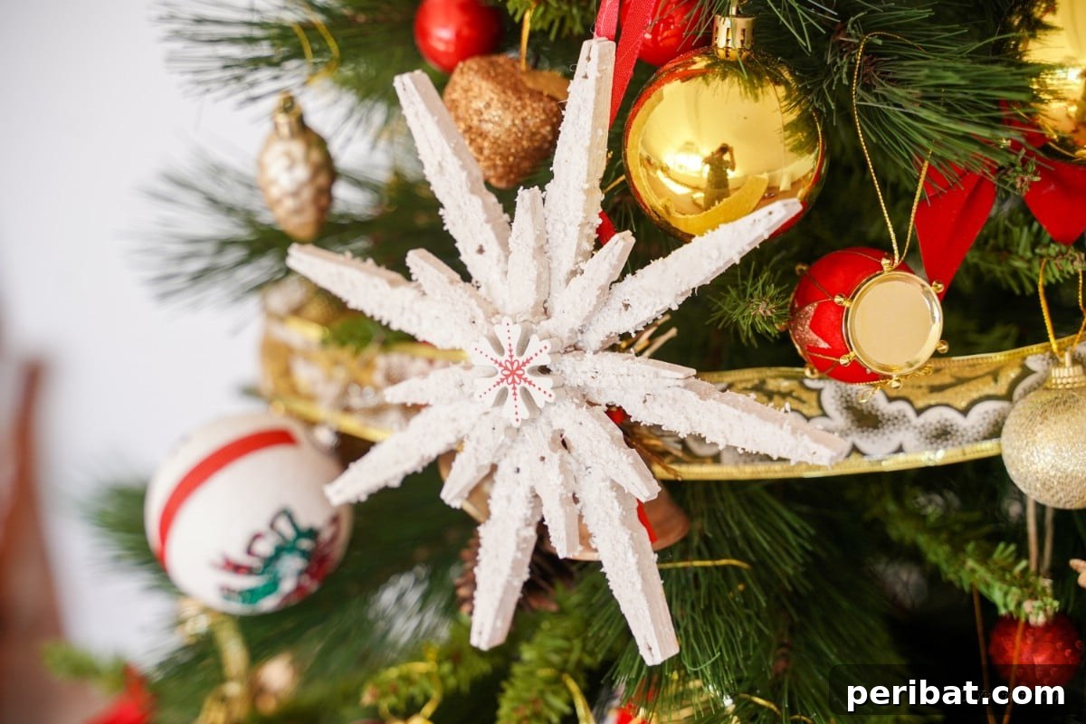 Christmas snowflake decoration on a tree
