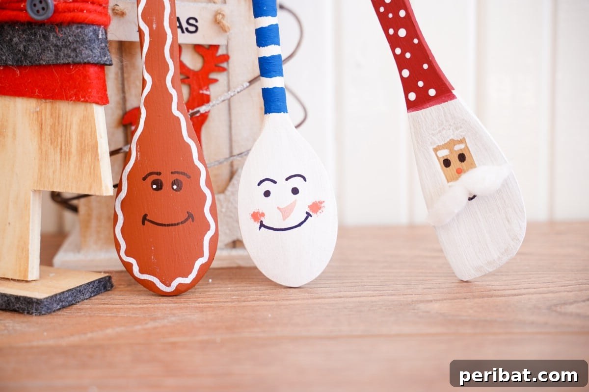 Wooden spoons Christmas craft decoration Santa snowman gingerbread man characters