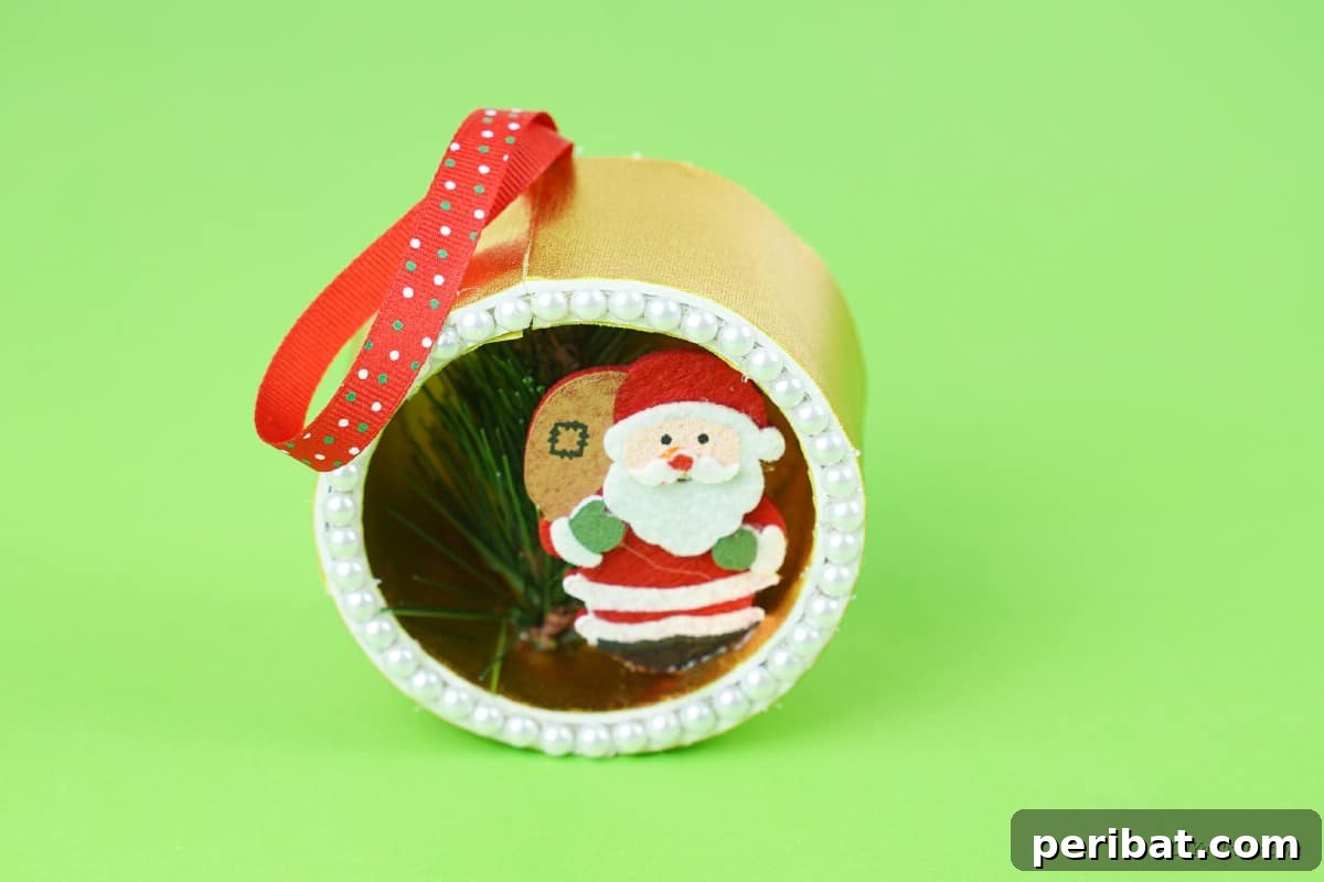 Whimsical Upcycled Santa 3D Christmas Tree Ornament 23 Finished Santa Christmas craft, ready for display.