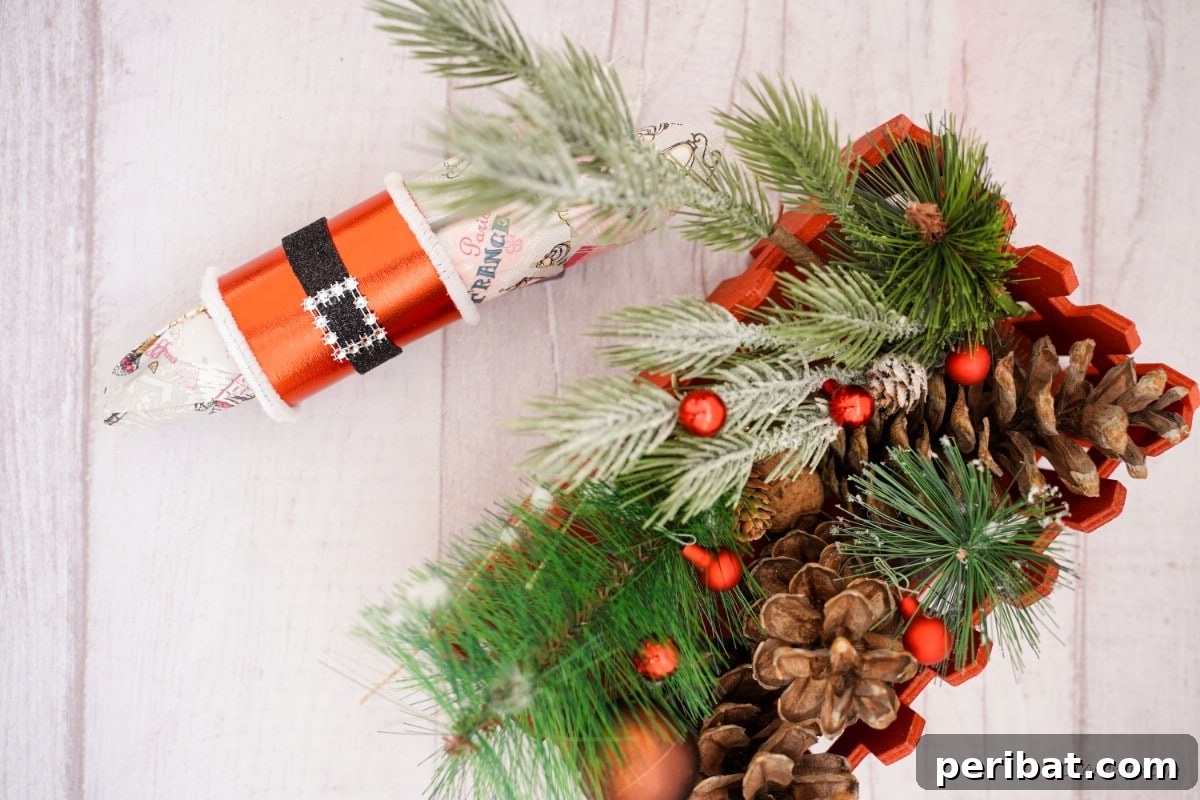 Santa napkin ring holder with holly