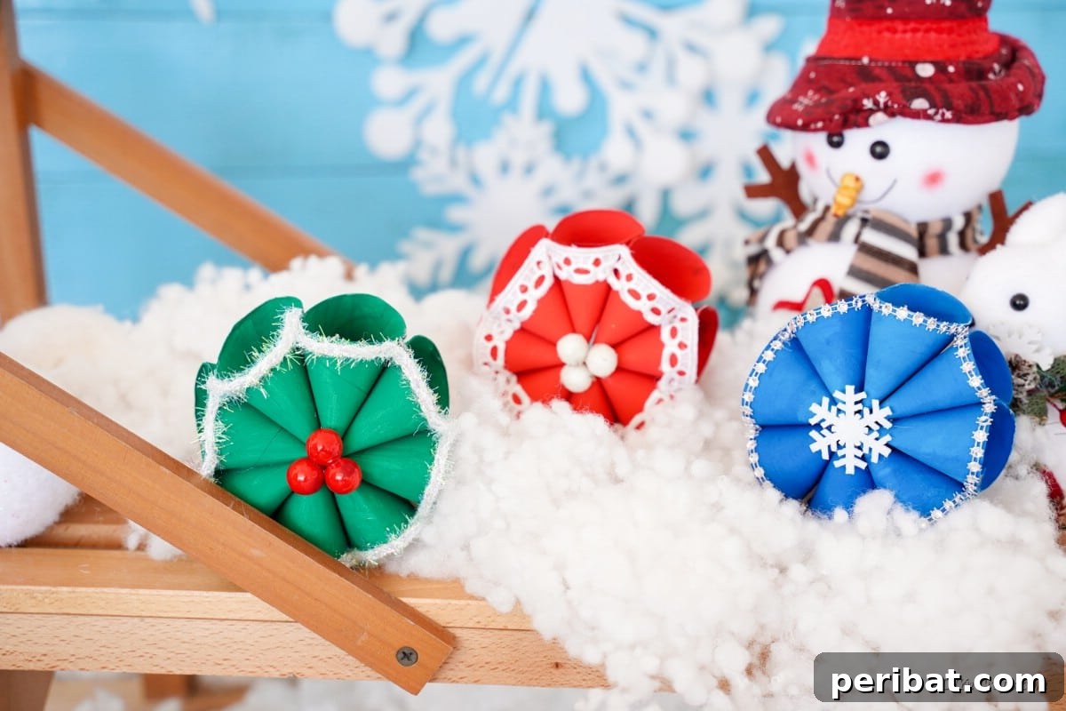 Roll-Upcycled Christmas Cheer 3 Christmas papercrafts painted on cotton snow