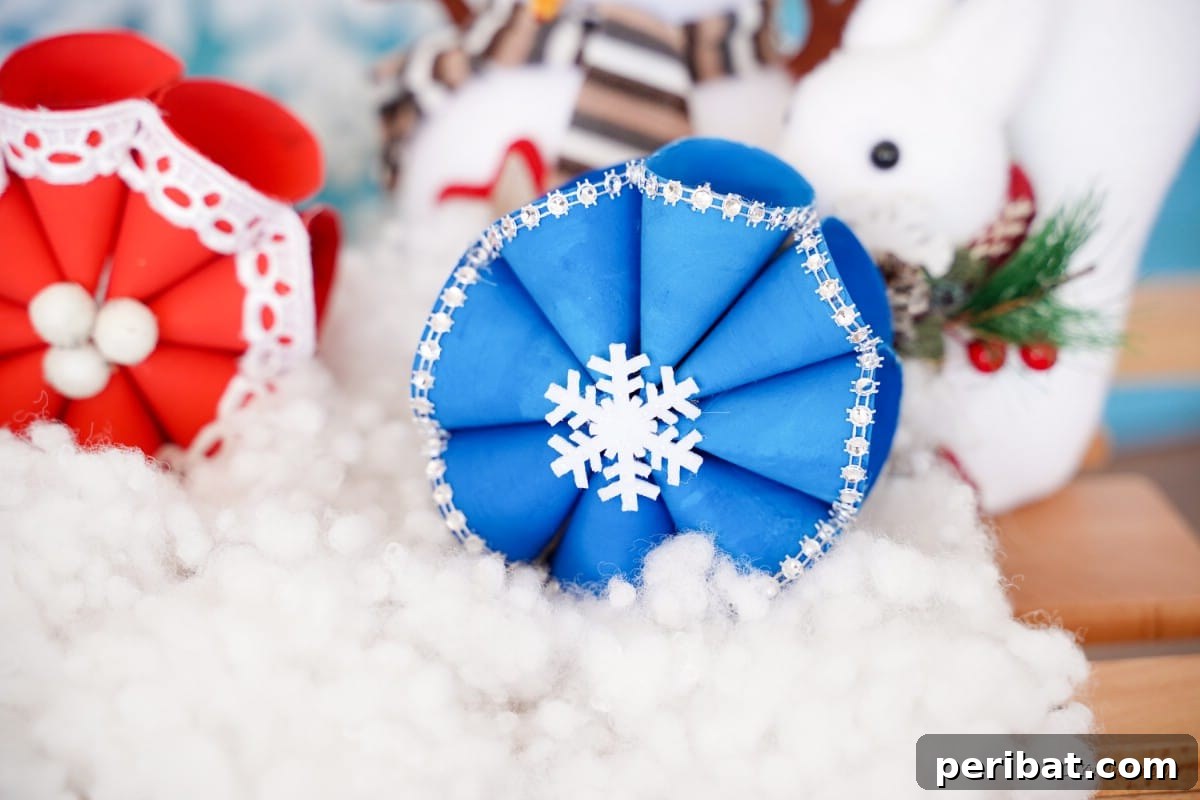 Roll-Upcycled Christmas Cheer 18 blue christmas craft with decorations fake snow