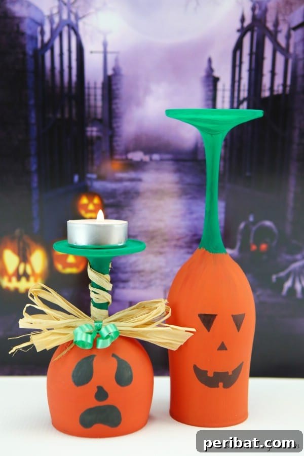 55+ Creative DIY Pumpkin Decorating Ideas for Fall 11 Creatively painted wine glass transformed into a unique pumpkin decoration for Fall
