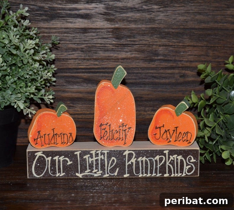 55+ Creative DIY Pumpkin Decorating Ideas for Fall 30 A charming wooden pumpkin garden against a wall, personalized with names for Fall decor