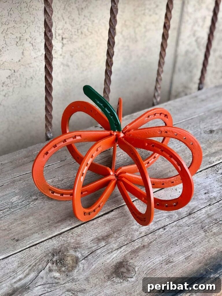 55+ Creative DIY Pumpkin Decorating Ideas for Fall 44 A distinctive horseshoe pumpkin decoration mounted on a wooden base, showcasing rustic craftsmanship