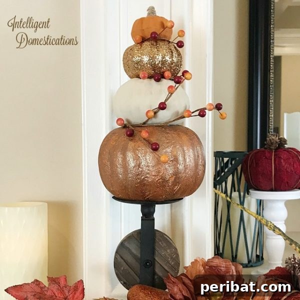 55+ Creative DIY Pumpkin Decorating Ideas for Fall 54 A sophisticated Fall-colored pumpkin topiary, perfect for elegant seasonal decor