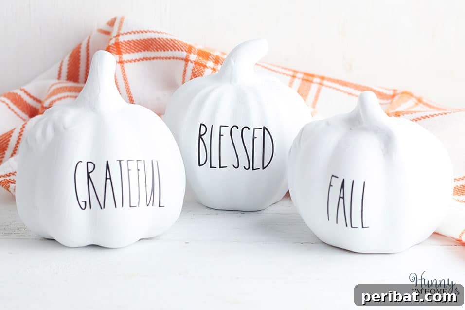 55+ Creative DIY Pumpkin Decorating Ideas for Fall 55 Chic white Rae Dunn inspired pumpkins, perfect for minimalist farmhouse Fall decor