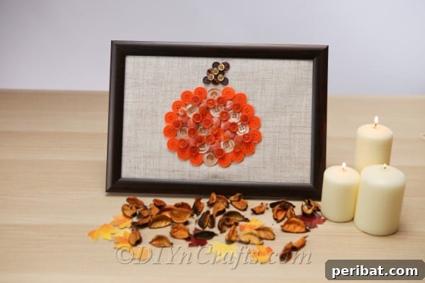 55+ Creative DIY Pumpkin Decorating Ideas for Fall 9 Unique pumpkin button wall art, crafted from an assortment of colorful buttons