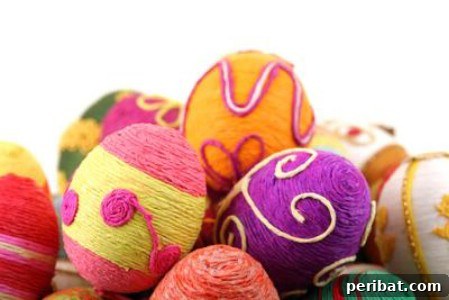 Decorating eggs with string
