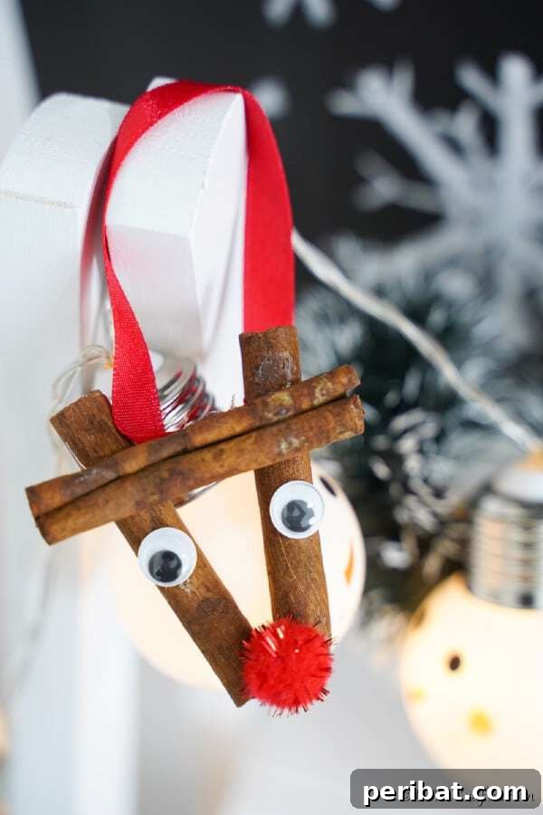 Sixty Sparkling DIY Ornaments for Your Christmas Tree 3 Cinnamon stick reindeer in tree