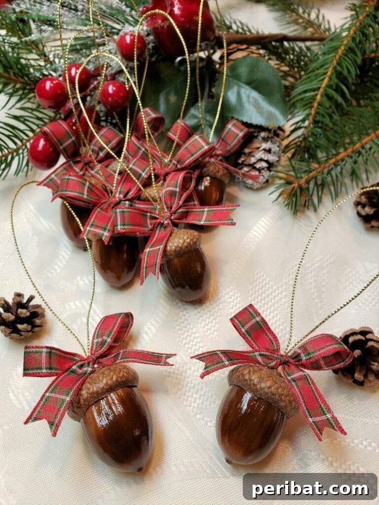 Sixty Sparkling DIY Ornaments for Your Christmas Tree 43 Acorn ornaments on table