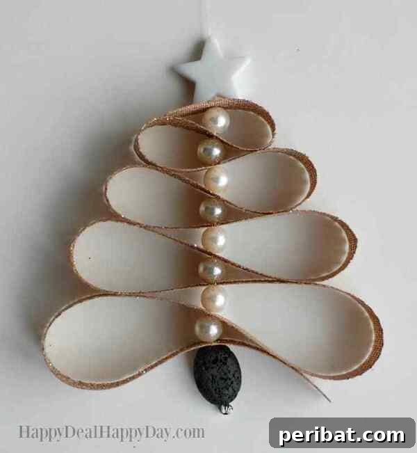 Sixty Sparkling DIY Ornaments for Your Christmas Tree 45 Ribbon tree on white surface
