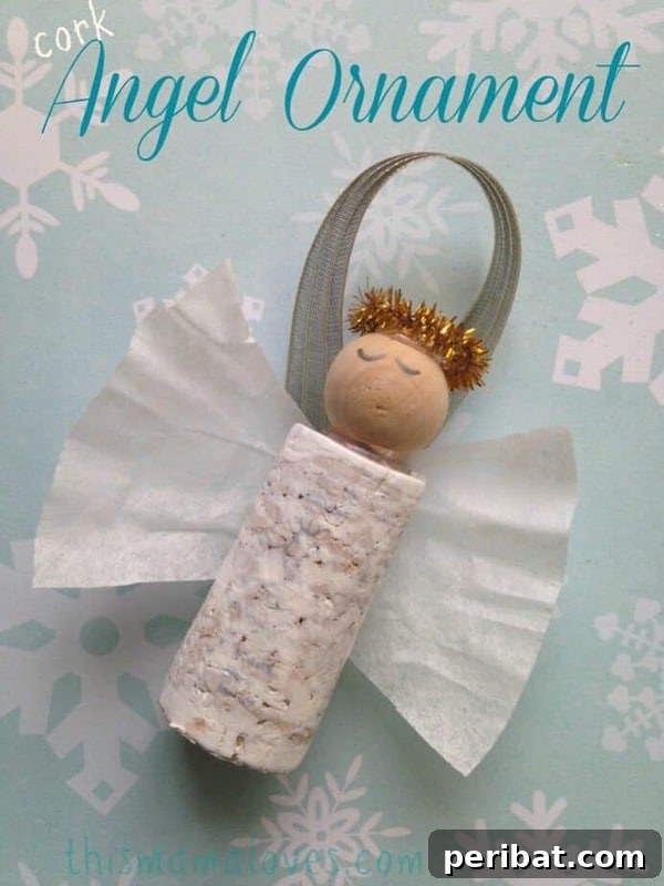 Sixty Sparkling DIY Ornaments for Your Christmas Tree 60 Cork angel on blue surface