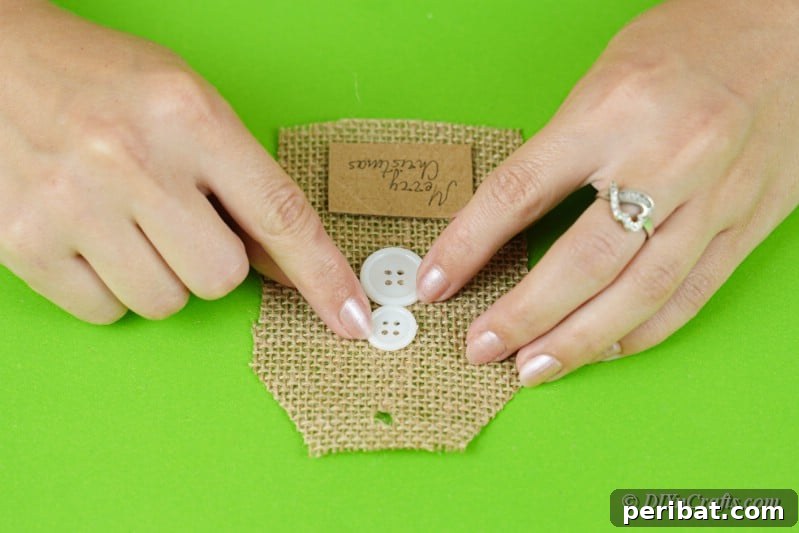 Charming Burlap Christmas Gift Tags: 3 Effortless DIY Styles 22 applying piece to burlap on table