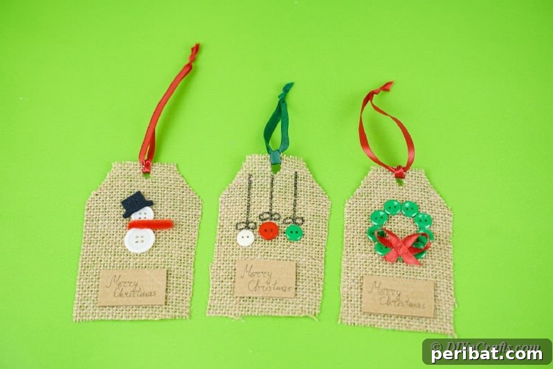Charming Burlap Christmas Gift Tags: 3 Effortless DIY Styles 24 completed gift tags