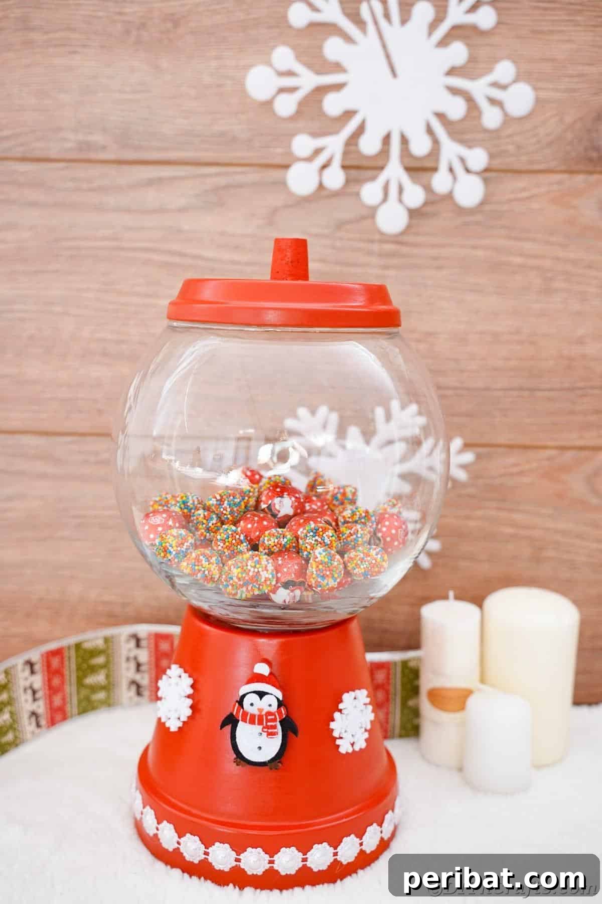 Festive Candy Dispenser on a Budget 17 flower pot candy jar with glass top against wood wall