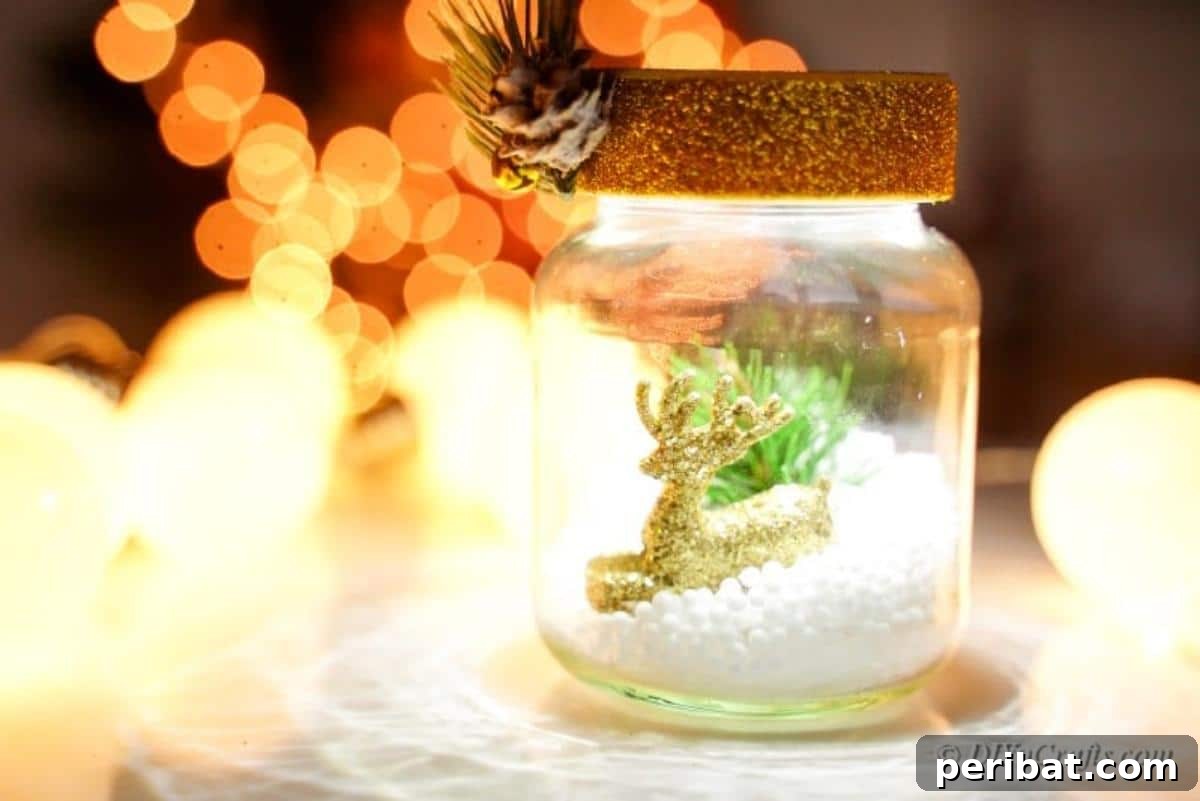 DIY Upcycled Christmas Snow Globe 3 christmas jar craft on display