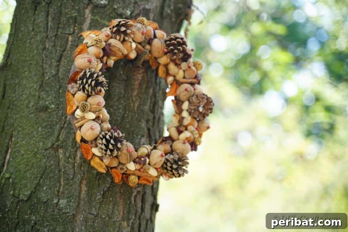 Foraged Fall Wreath 13 wreath hanging on tree