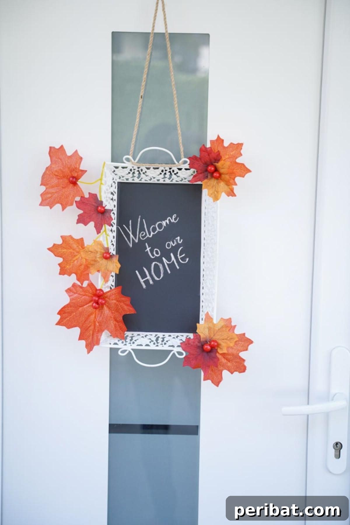 Close up view of the chalk tray attached to a door.