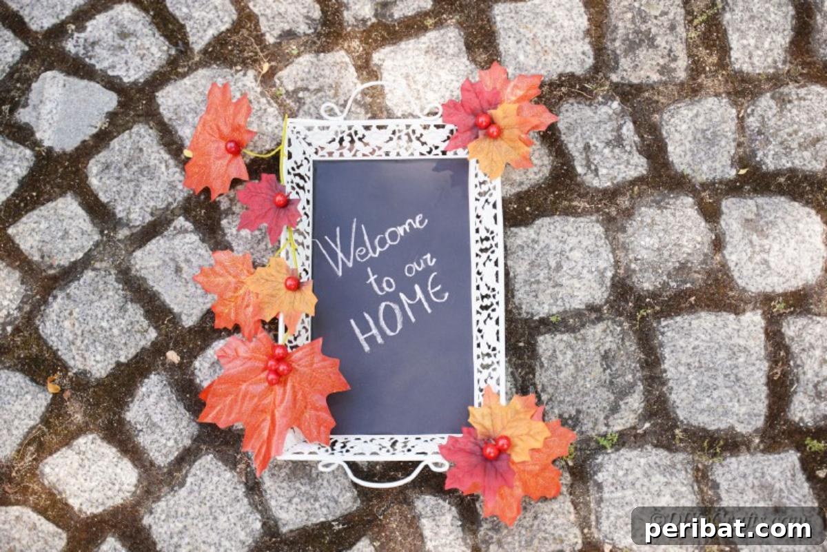 fall themed sign tray with quote on ground 