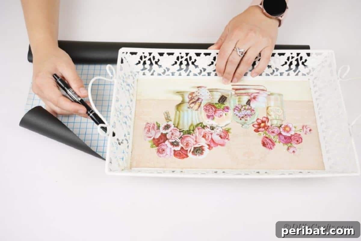 woman working with old tray on table