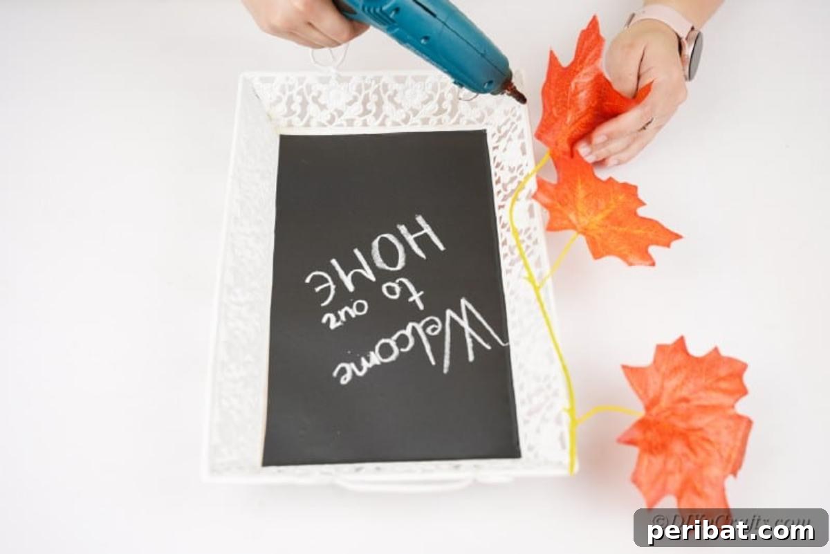 adding decorations to craft tray project 