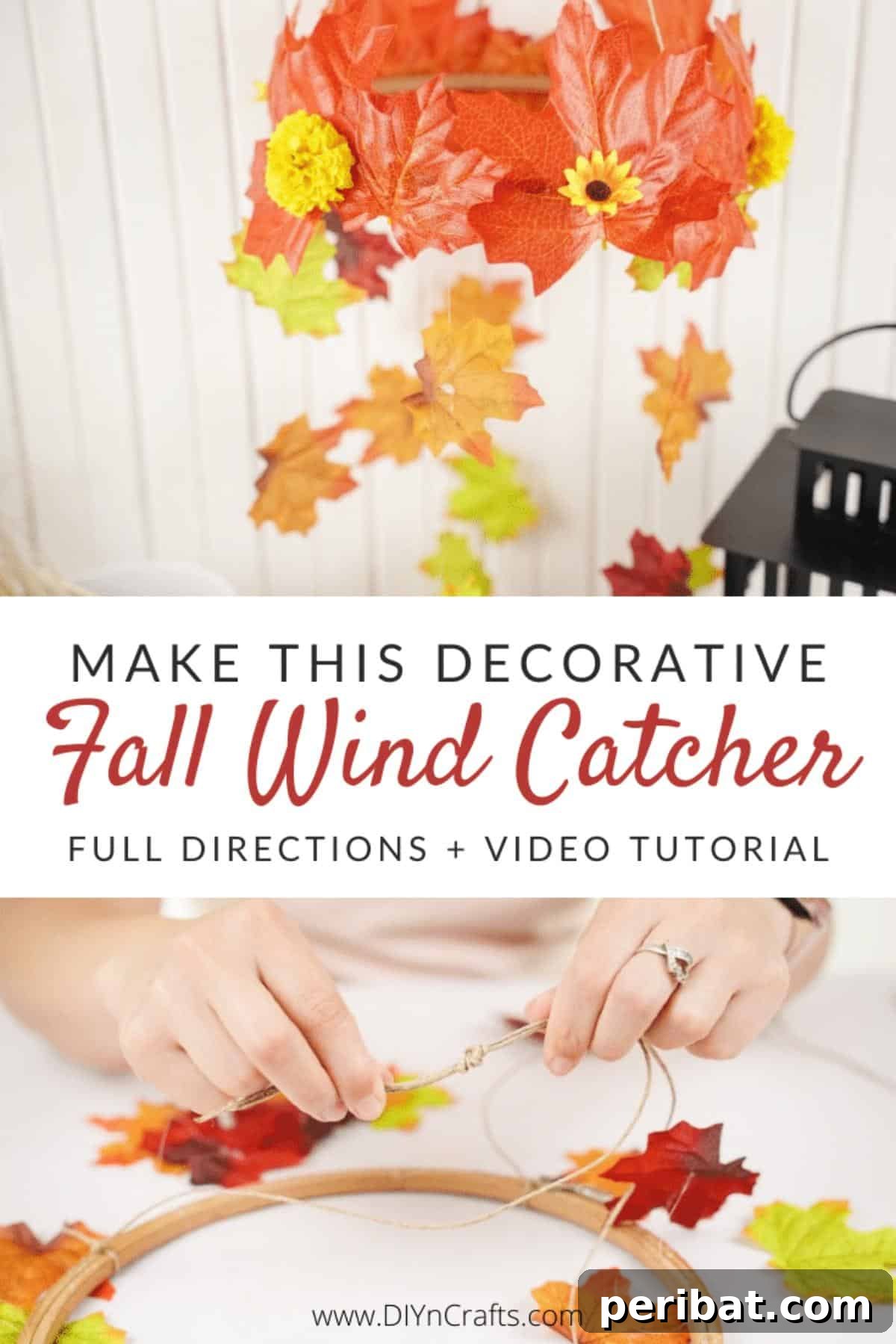 Vibrant Autumn Leaves Mobile 2 Collage image showing steps for making fall wind catcher