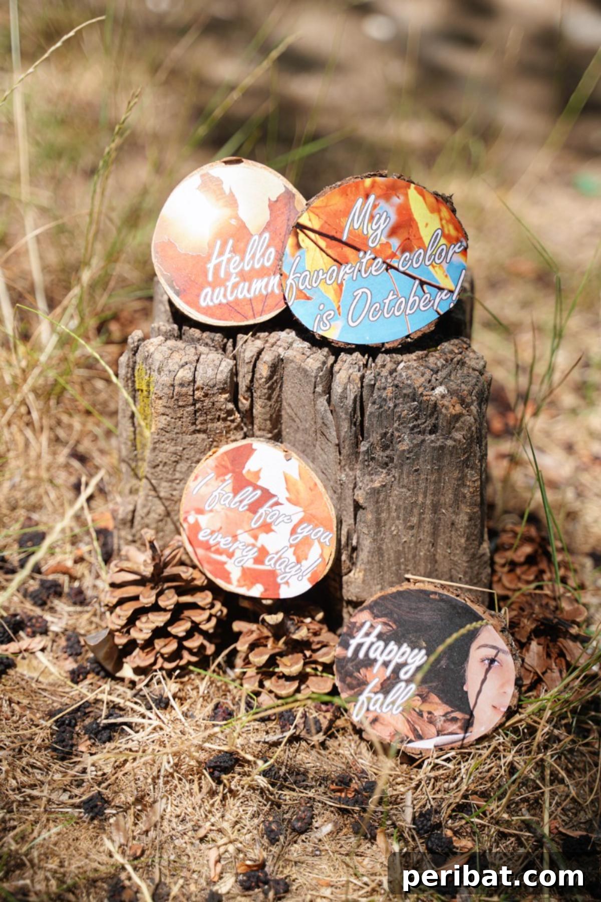 Autumnal Wood Slice Photo Keepsakes 13 collection of wooden photos slices