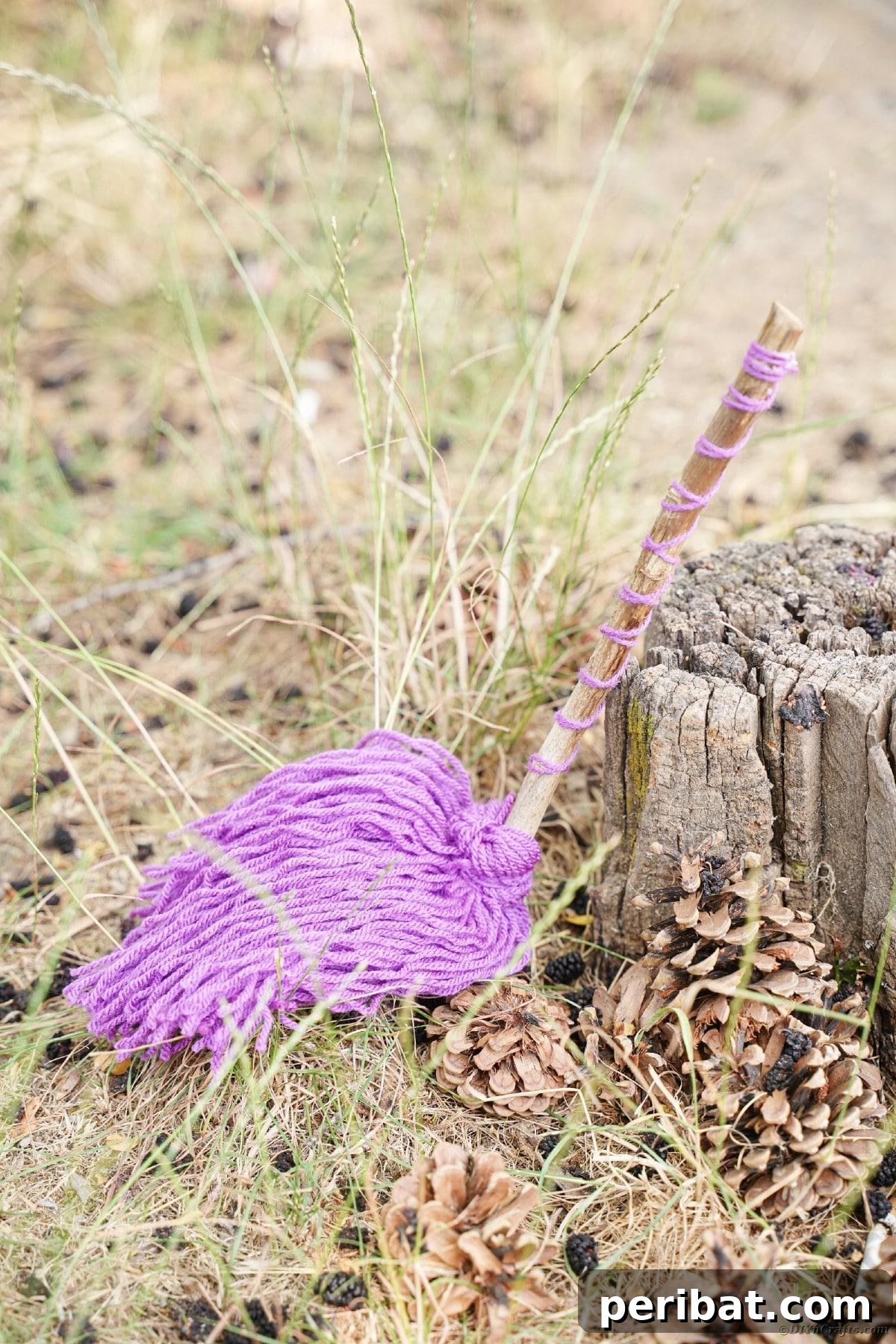Bewitching DIY Broomstick Decor 14 Witch broom against stump