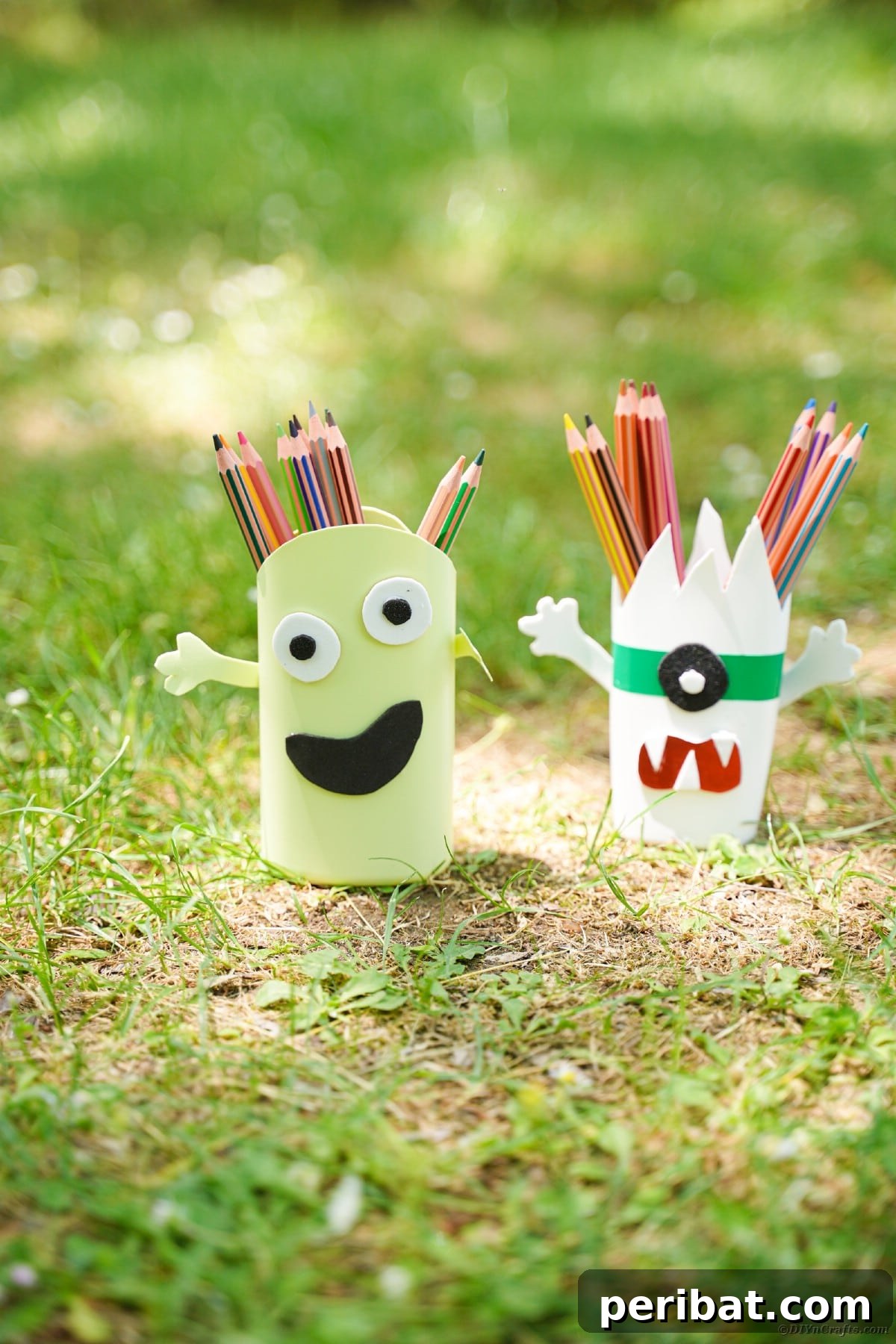 Pencil holders on grass