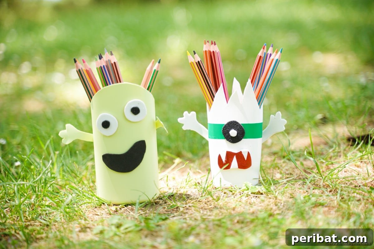 Pencil holders on grass