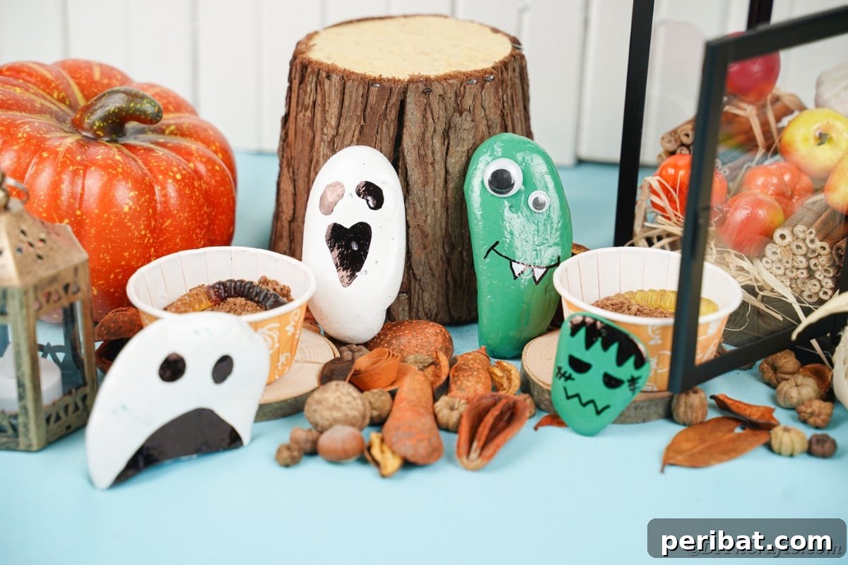 Spooky Sweet Halloween Rock Art 4 Painted Halloween rocks against fall decor