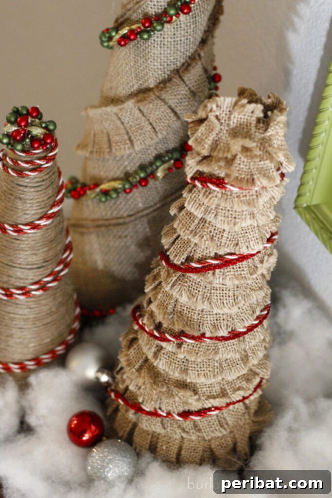 40+ Adorable Mini Christmas Tree Decor Ideas 30 Adorable burlap Christmas trees, perfect for rustic and charming holiday decor displays.
