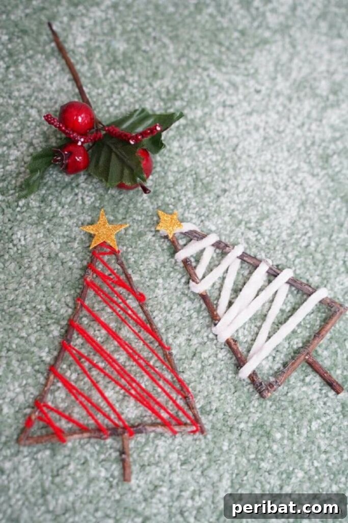 40+ Adorable Mini Christmas Tree Decor Ideas 5 Handmade twig Christmas tree ornament adorned with twine, offering a charming rustic addition to any tree.