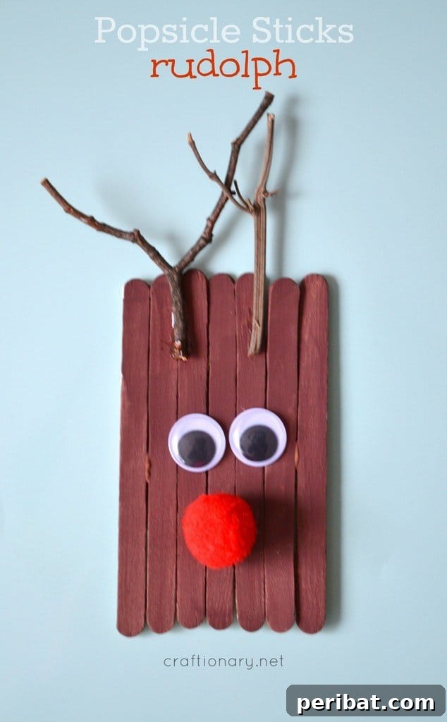 Delightful Christmas Popsicle Stick Creations for Kids 16 Charming Popsicle Stick Rudolph the Red-Nosed Reindeer Craft