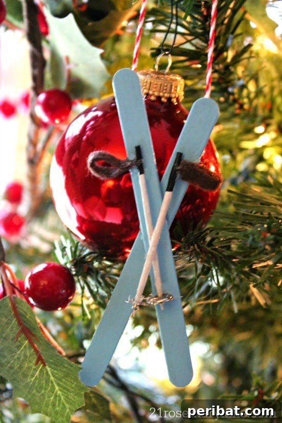 Delightful Christmas Popsicle Stick Creations for Kids 24 Miniature Craft Stick Ski Poles Ornaments on a Christmas Tree