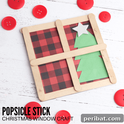 Delightful Christmas Popsicle Stick Creations for Kids 30 Popsicle Stick Holiday Window Craft with Buffalo Plaid and Tree Design