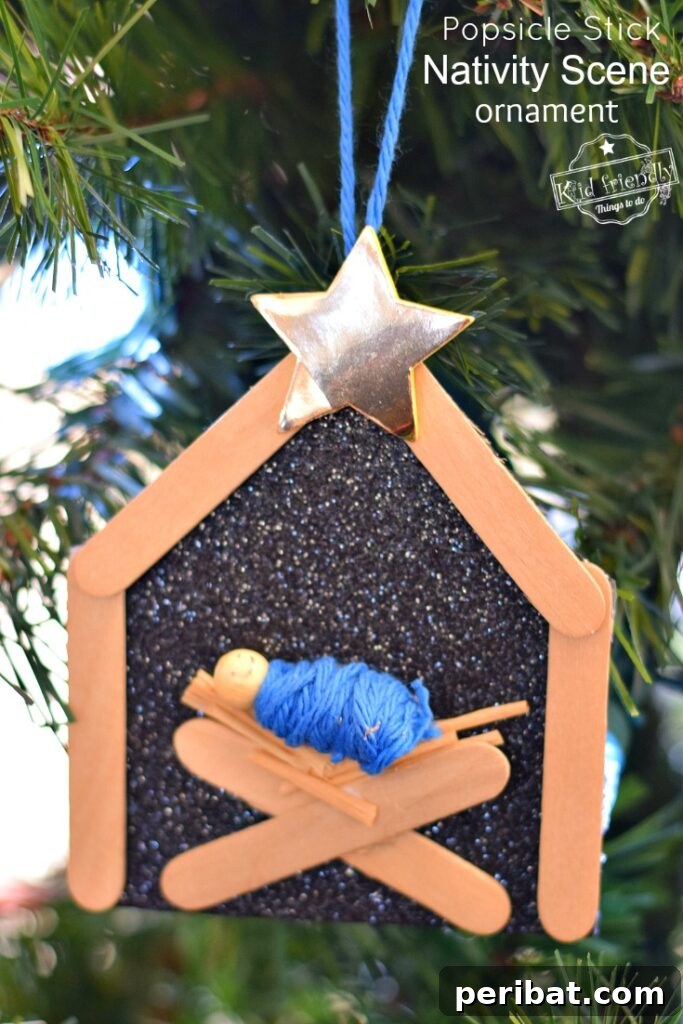 Delightful Christmas Popsicle Stick Creations for Kids 34 Craft Stick Nativity Ornament with Baby Jesus and Star on a Tree
