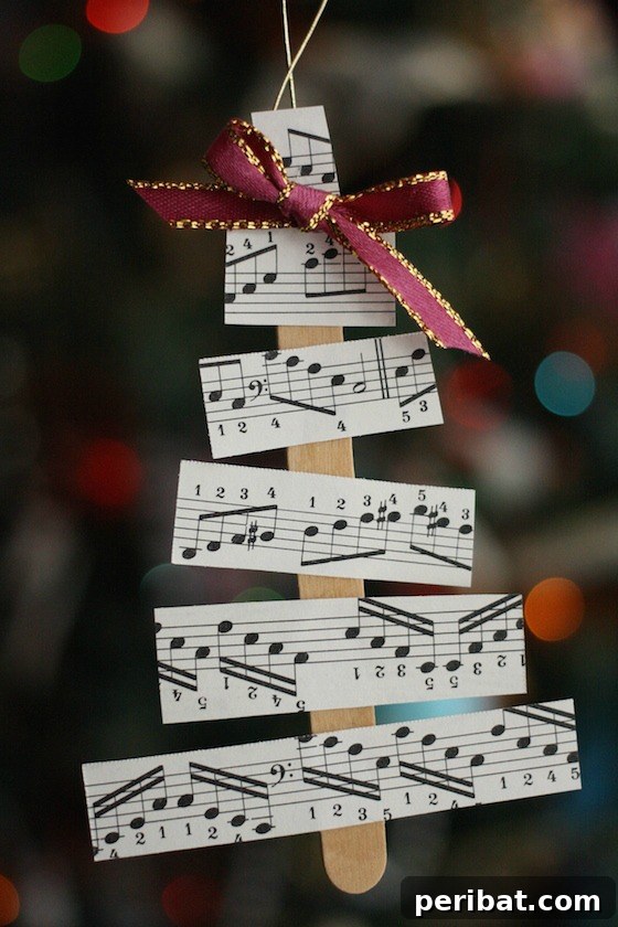 Delightful Christmas Popsicle Stick Creations for Kids 35 Unique Sheet Music Popsicle Stick Tree Ornament on a Christmas Tree