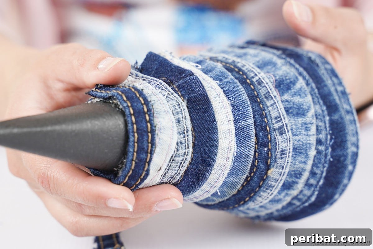 Upcycled Denim Mini Christmas Tree 14 Denim layers on cone