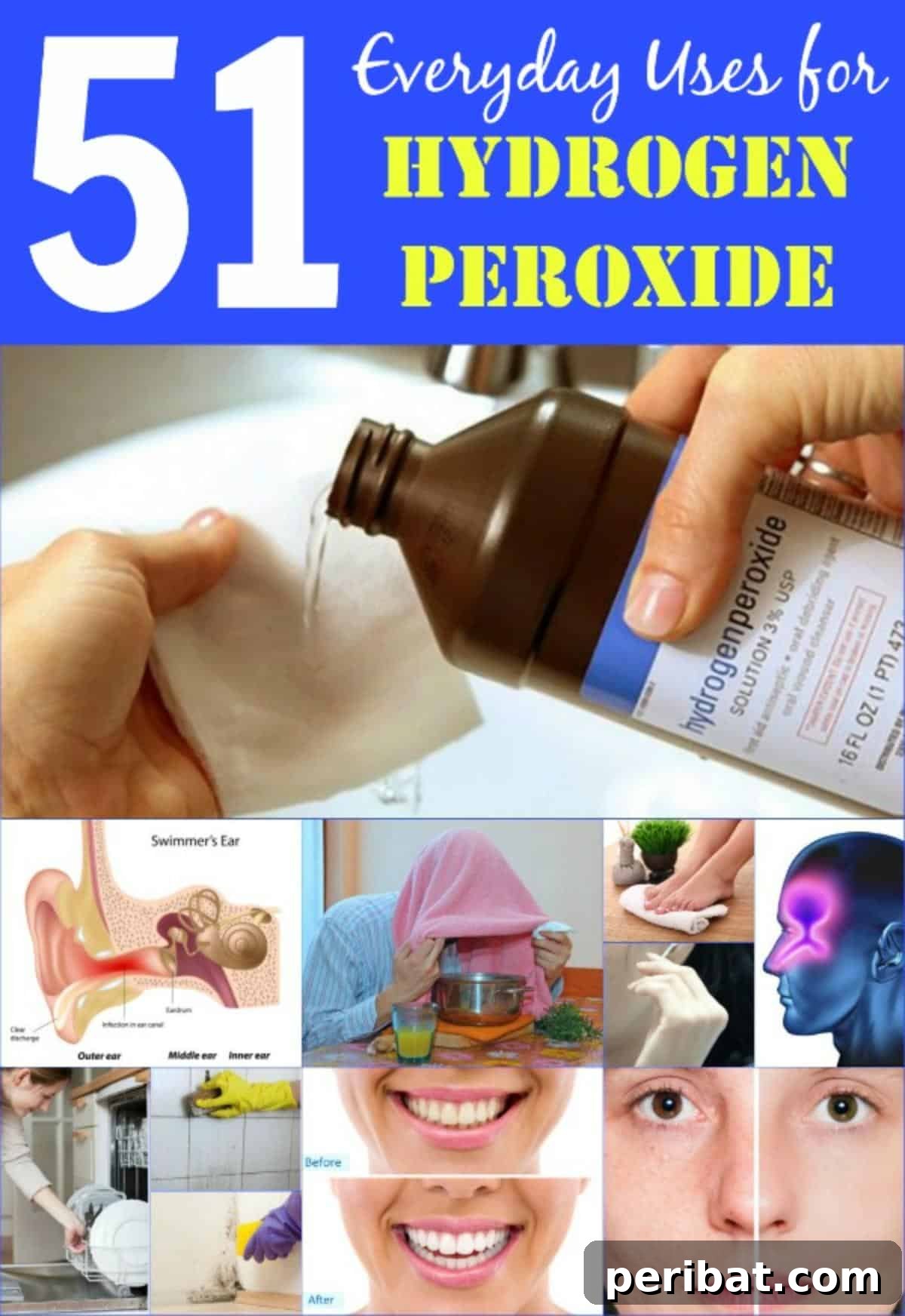 51 Genius Hydrogen Peroxide Hacks 2 51 Extraordinary Everyday Uses for Hydrogen Peroxide pinterest image.