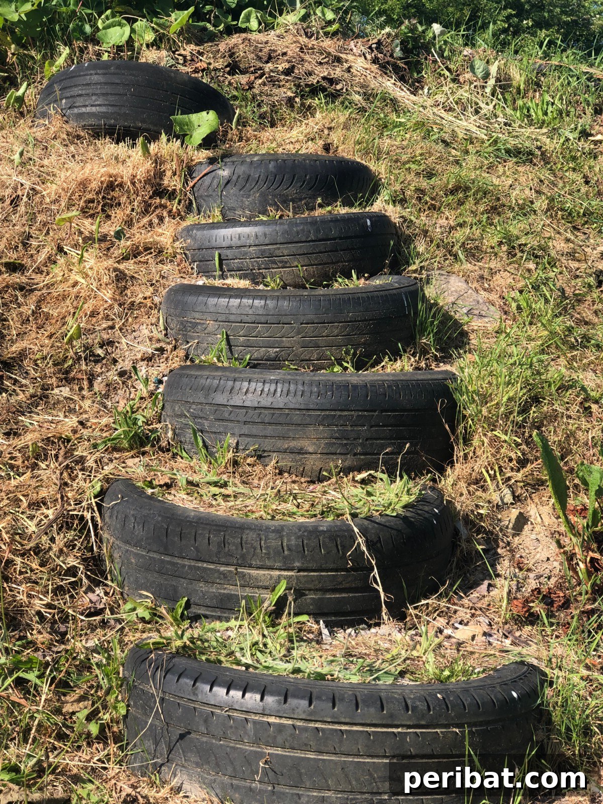 Garden stairs made out of old tires.