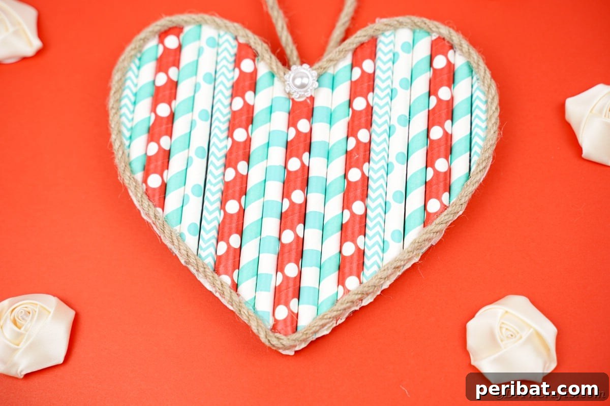 Crafty Paper Straw Heart Wall Decor 4 Blue and red heart on red paper