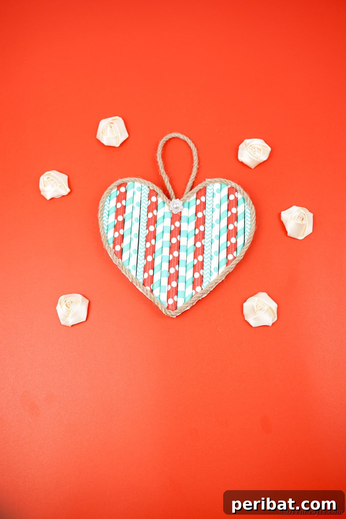 Crafty Paper Straw Heart Wall Decor 19 Blue and red heart on red paper