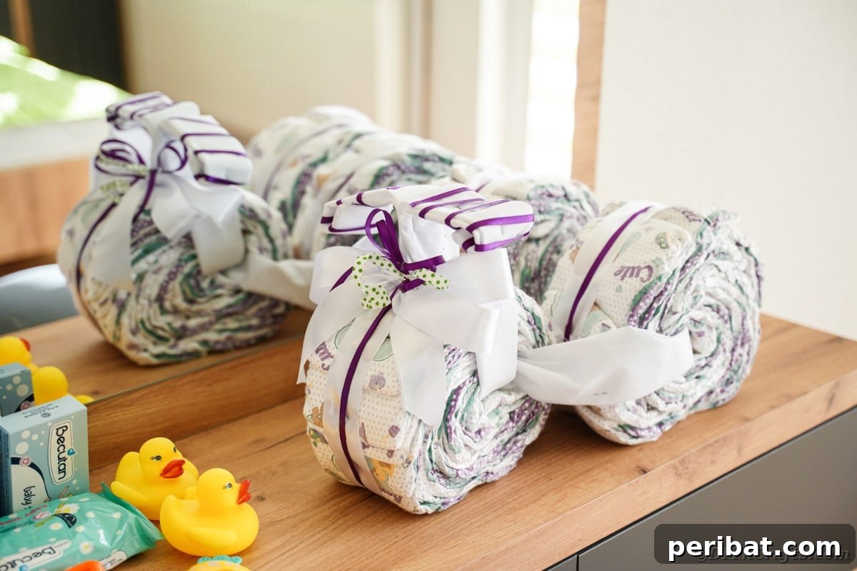Chic bike diaper cake displayed on a dresser