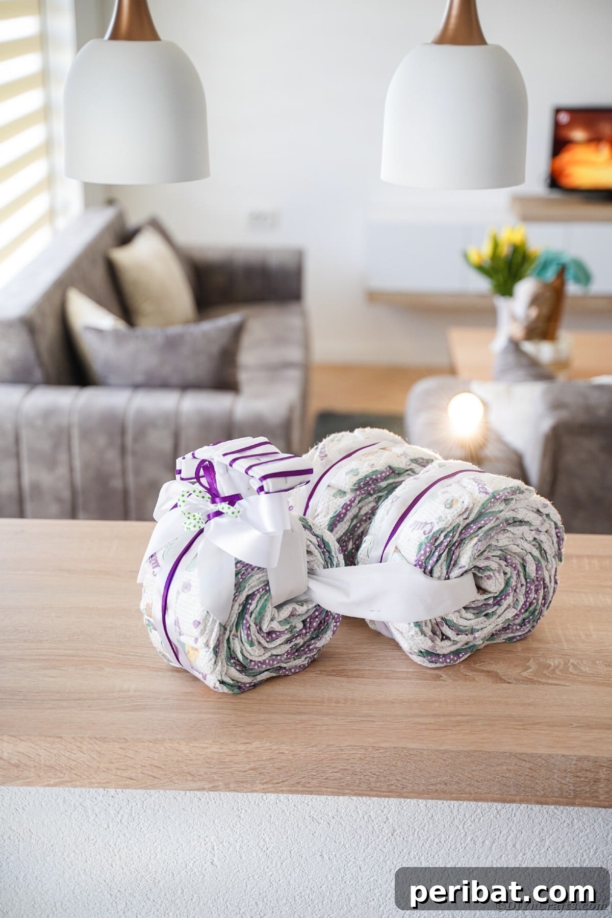 Beautifully crafted diaper tricycle on a table, ready for display